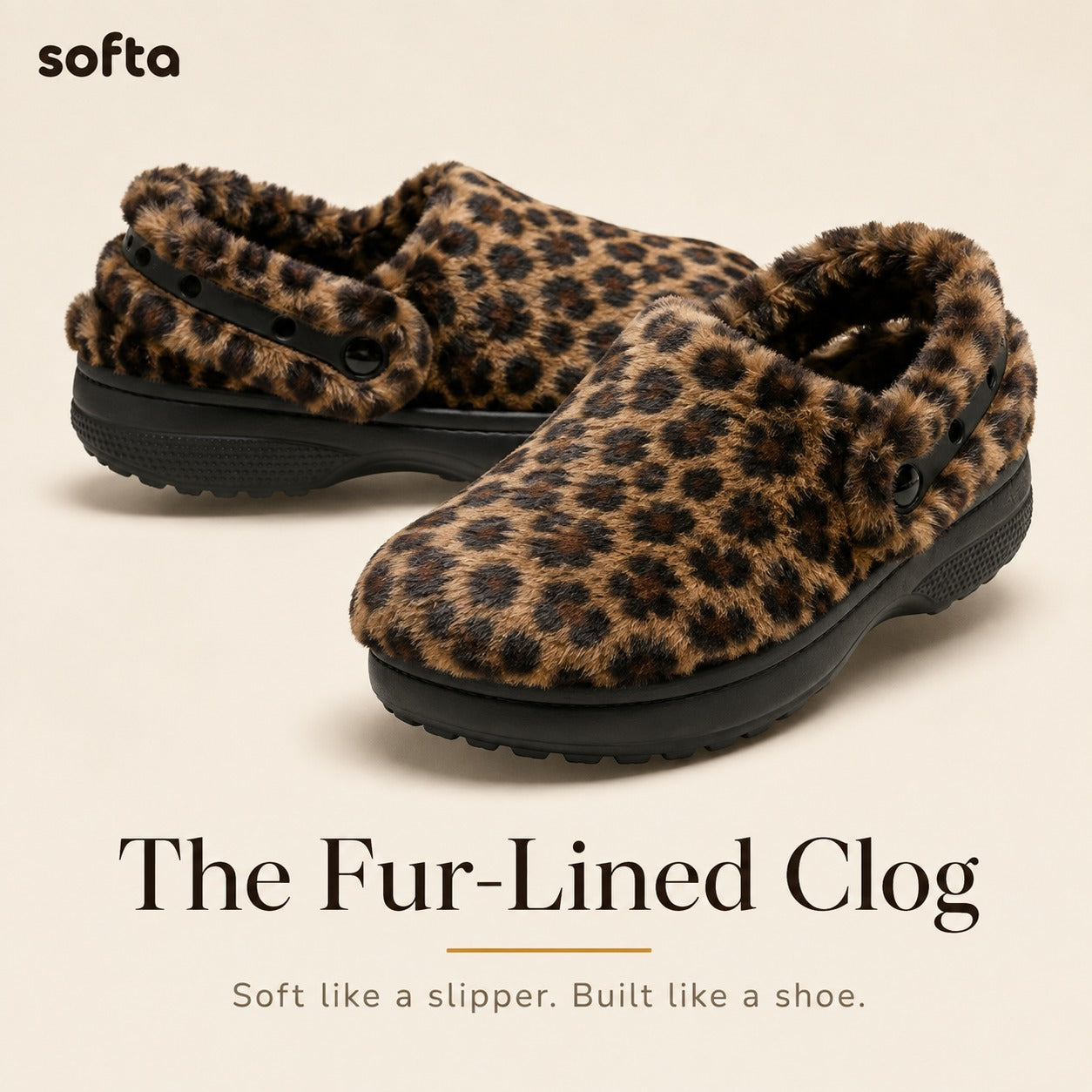 Softa Fur-Lined Clog | Cozy Indoor-Outdoor House Shoe, Leopard