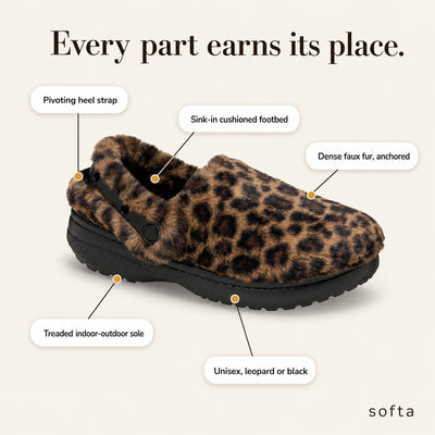 Softa Fur-Lined Clog | Cozy Indoor-Outdoor House Shoe, Leopard